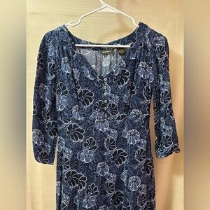 Eddie Bauer Petite XS Blue Floral Button-Front Midi Dress Y2K Cottagecore